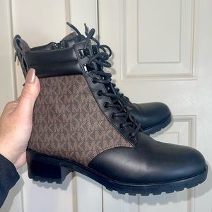 Michael Kors MK black combat ankle boots moto